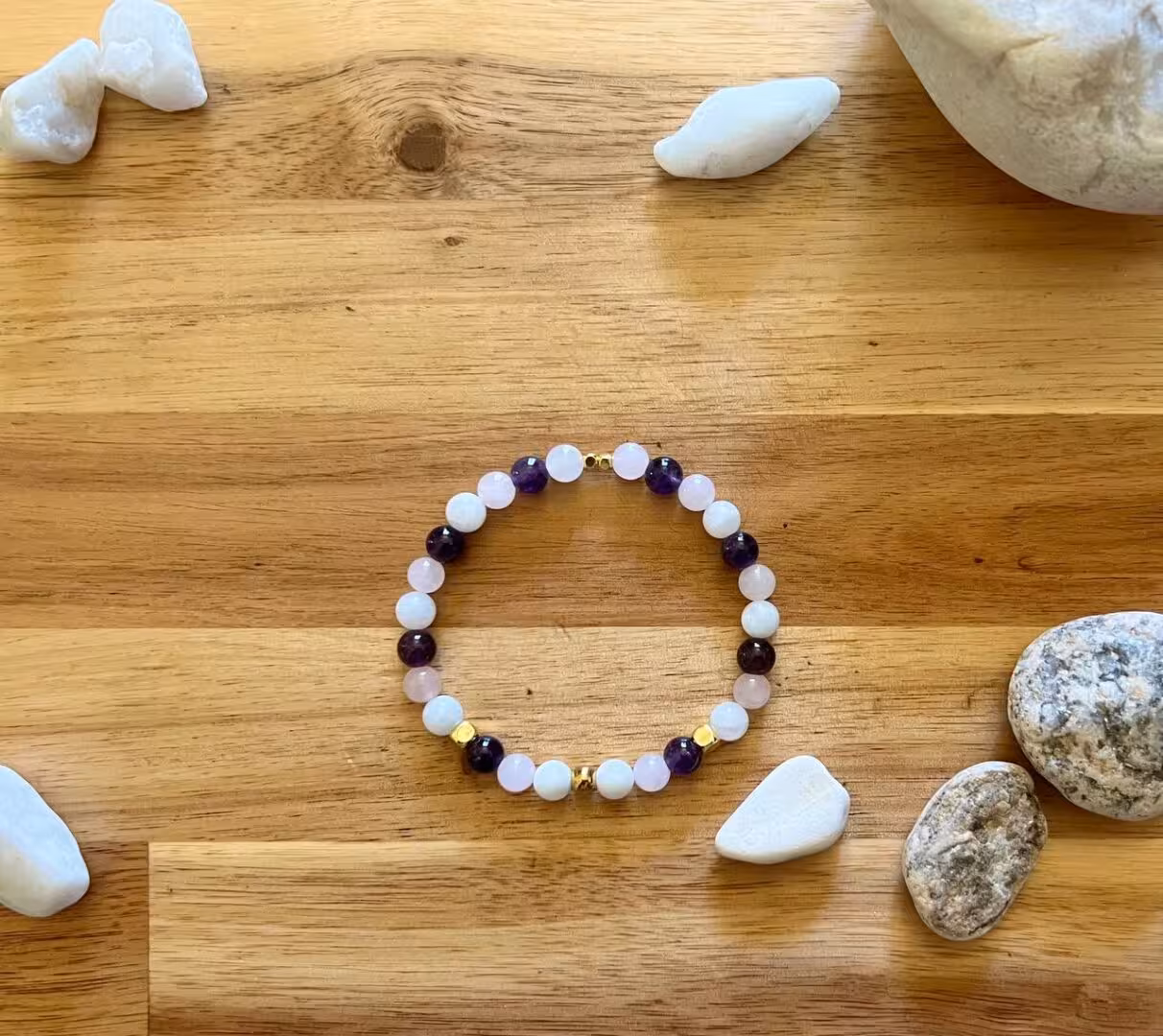 Bracelet pierre de lune améthyste quartz rose